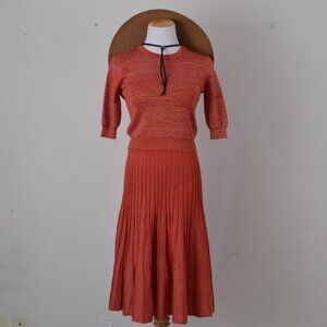 IMPERFECT Vintage 90s/Y2K Bright Coral Fitted Stretch Knit Sweater + Skirt Set